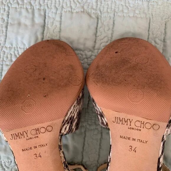 Jimmy Choo Ivette Sandals Snakeskin Light Platinum Size 34 w/ Box Dust Bag - Picture 8 of 15